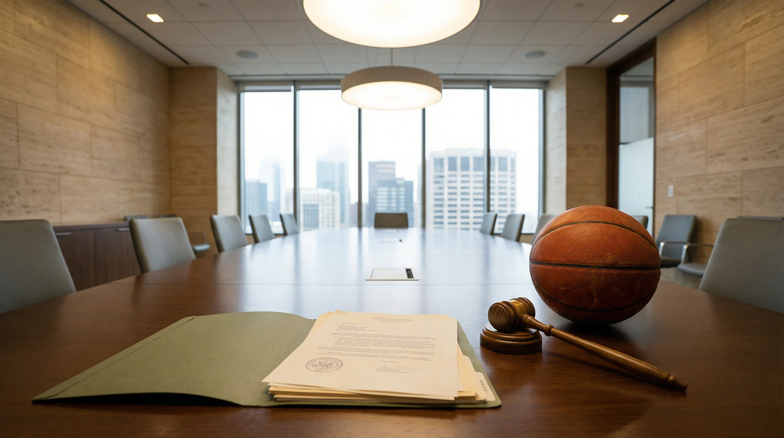 Escudo de la NBA junto a documentos de regulación y normativa de apuestas deportivas